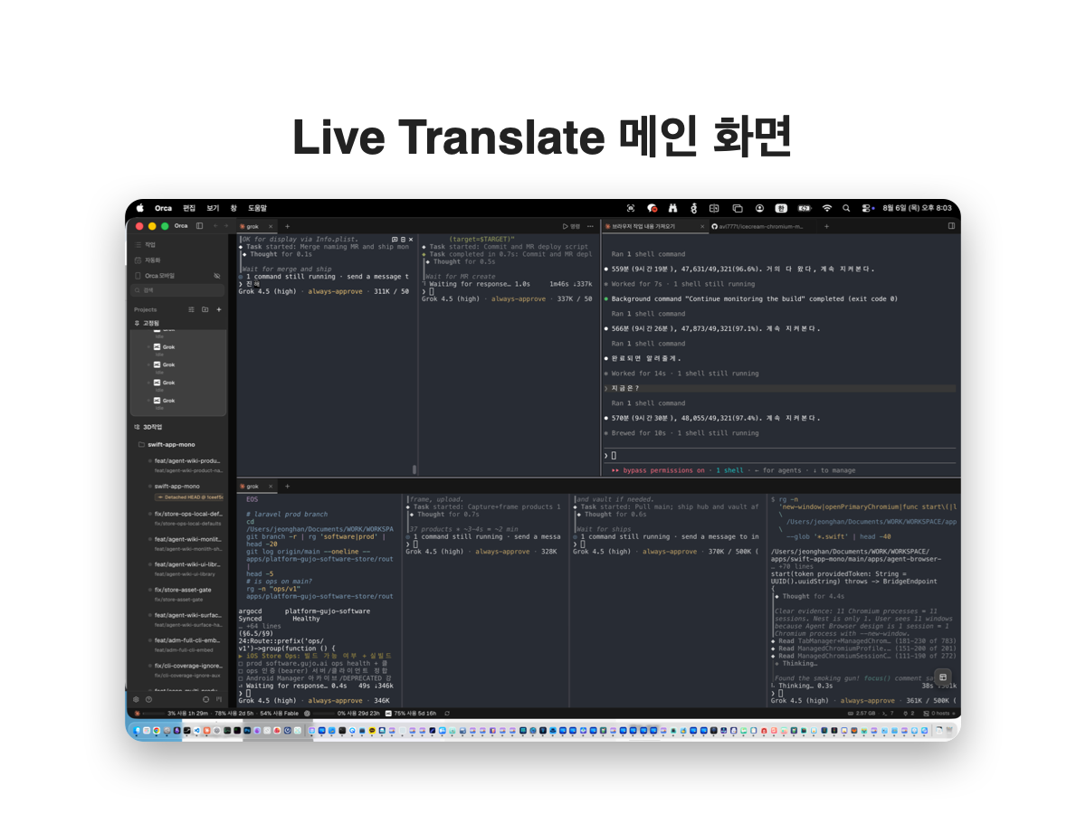 Live Translate 메인 화면