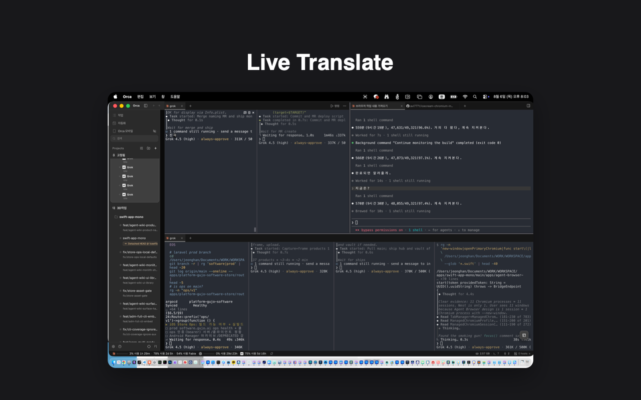 Live Translate 주요 화면