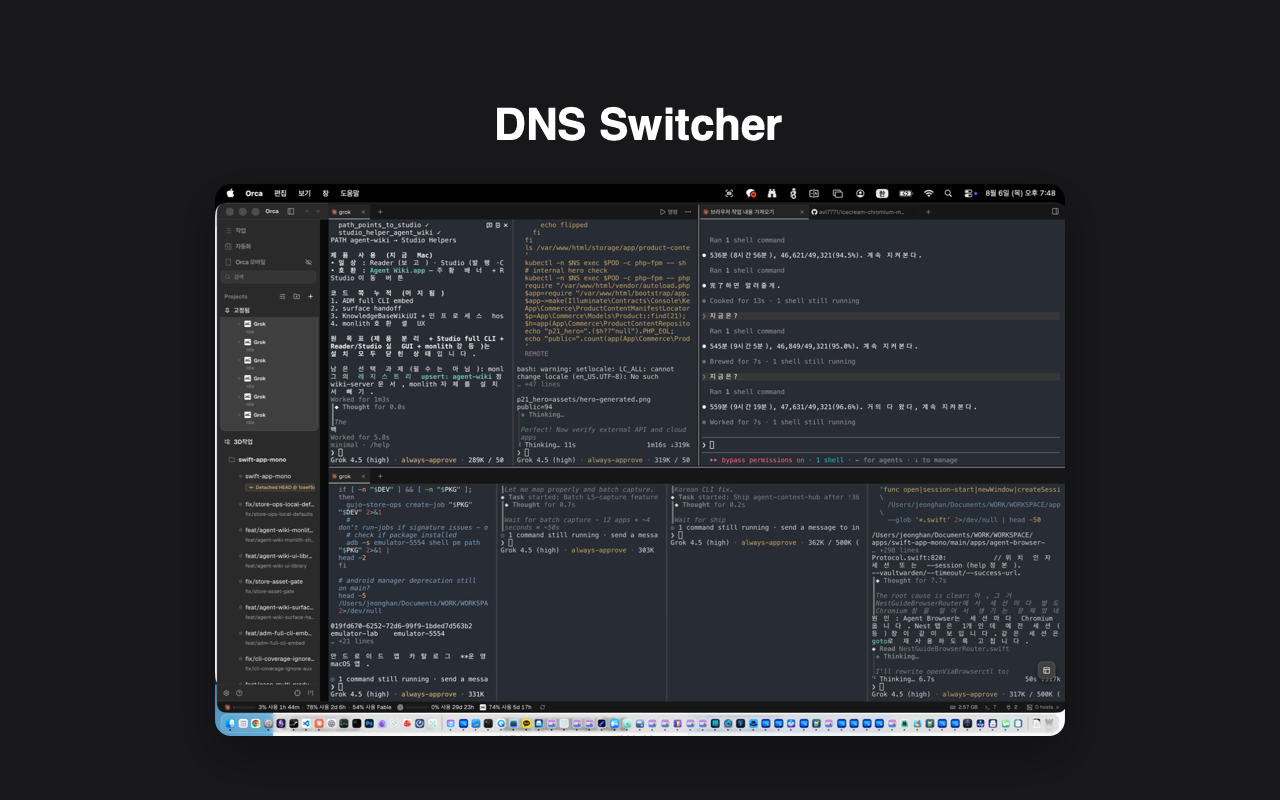 DNS Switcher 주요 화면